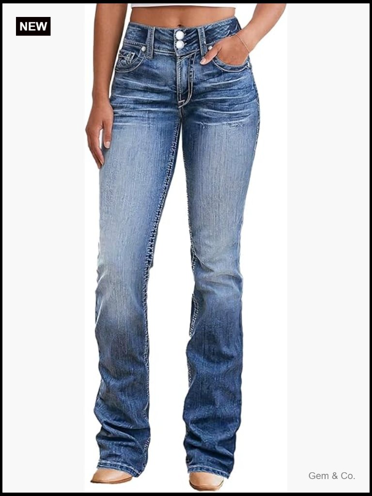 Boot Cut Jeans For Women High Waist Tummy Control Straight Flare Denim Pants